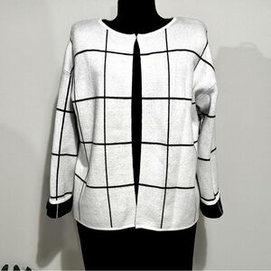 SIONI Cardigan‎ Sweater Womens Size L Black -White Window Pane Plaid